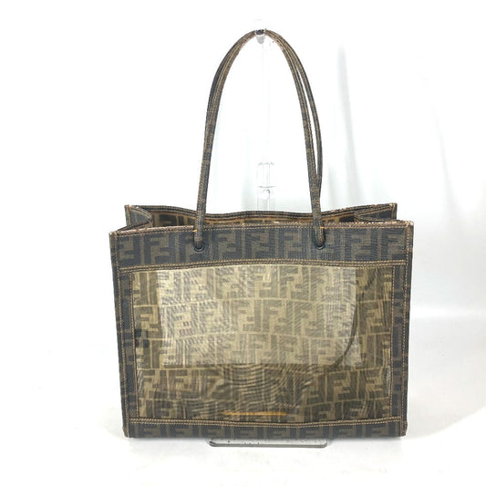 Fendi Shoulder Bag Coated Leather Brown Mesh Bag Beach Bag Vintage Zucca Women Used Authentic