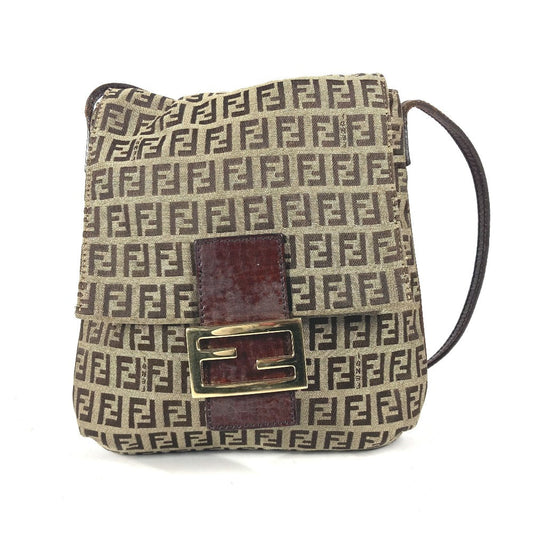 Fendi Shoulder Bag Canvas / Leather Brown Zucchino Women Used Authentic