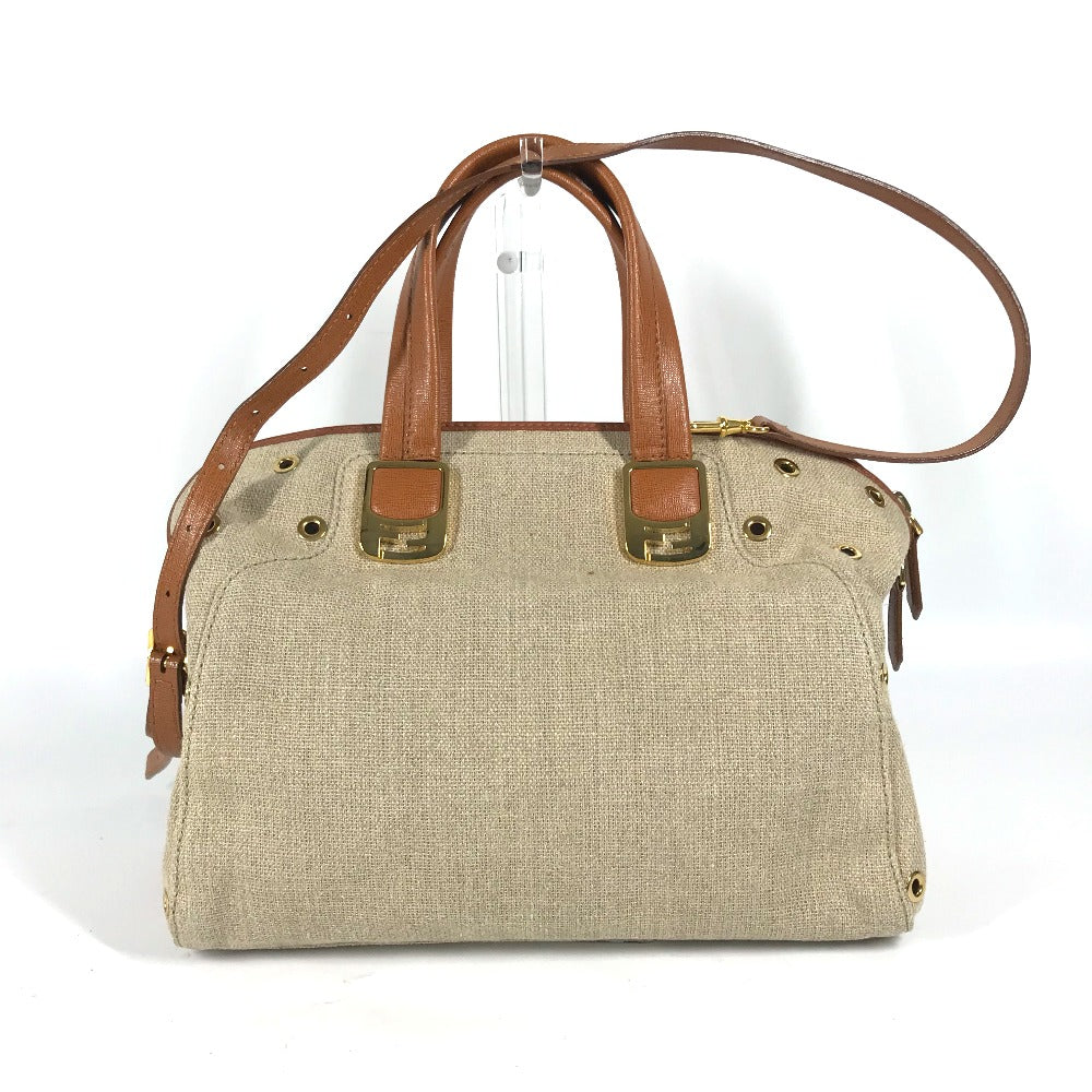 Fendi Handbag 8 Bl114 Leather / Canvas Beige Bag Chameleon Women Used Authentic