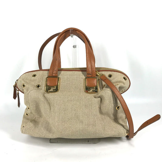 Fendi Handbag 8 Bl114 Leather / Canvas Beige Bag Chameleon Women Used Authentic