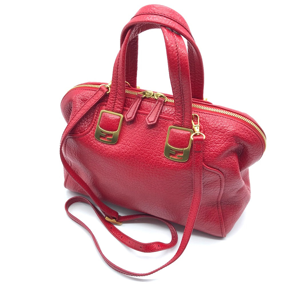 Fendi Handbag 8 Bl114 Leather Red Mini Boston Duffel Bag Chameleon Women Used Authentic