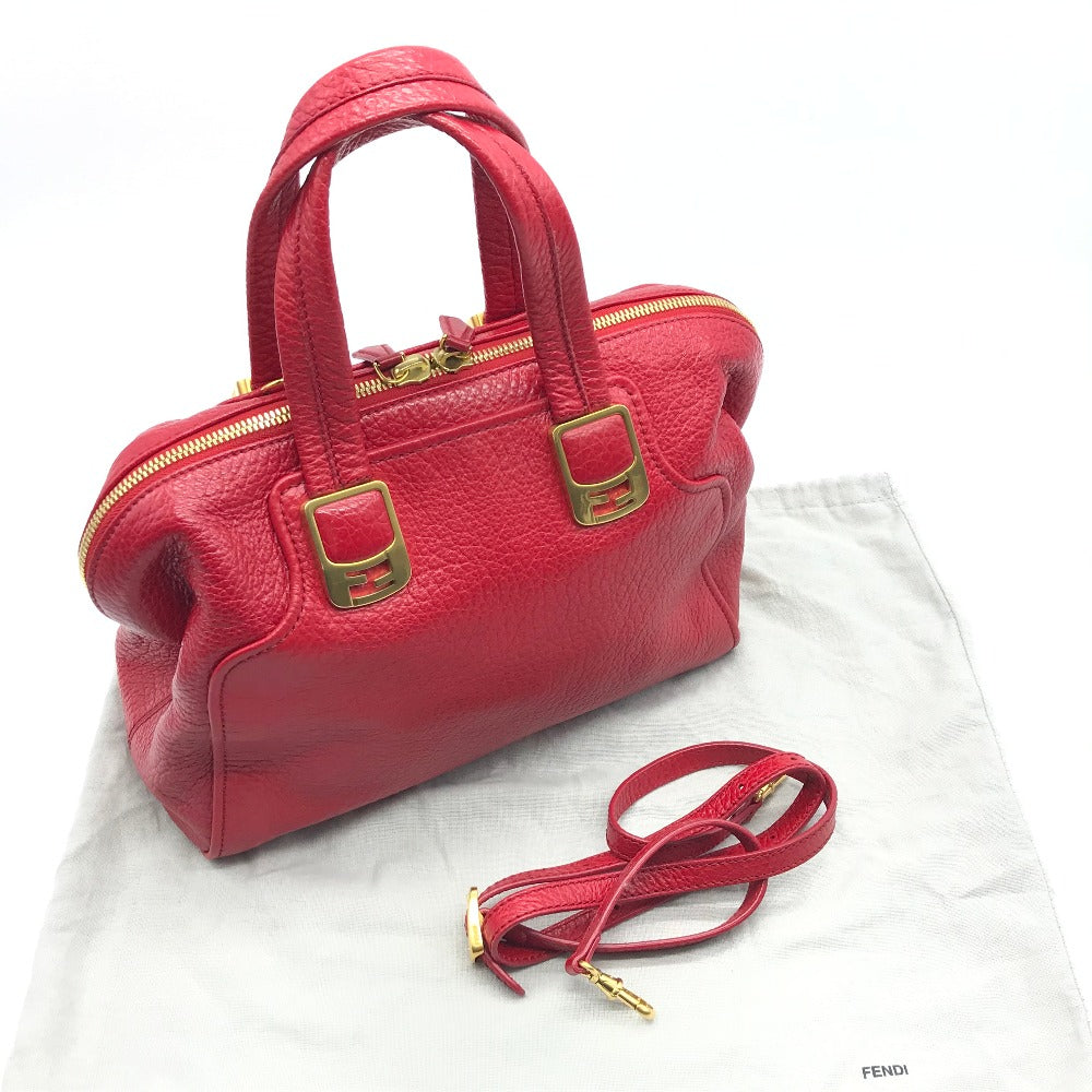 Fendi Handbag 8 Bl114 Leather Red Mini Boston Duffel Bag Chameleon Women Used Authentic