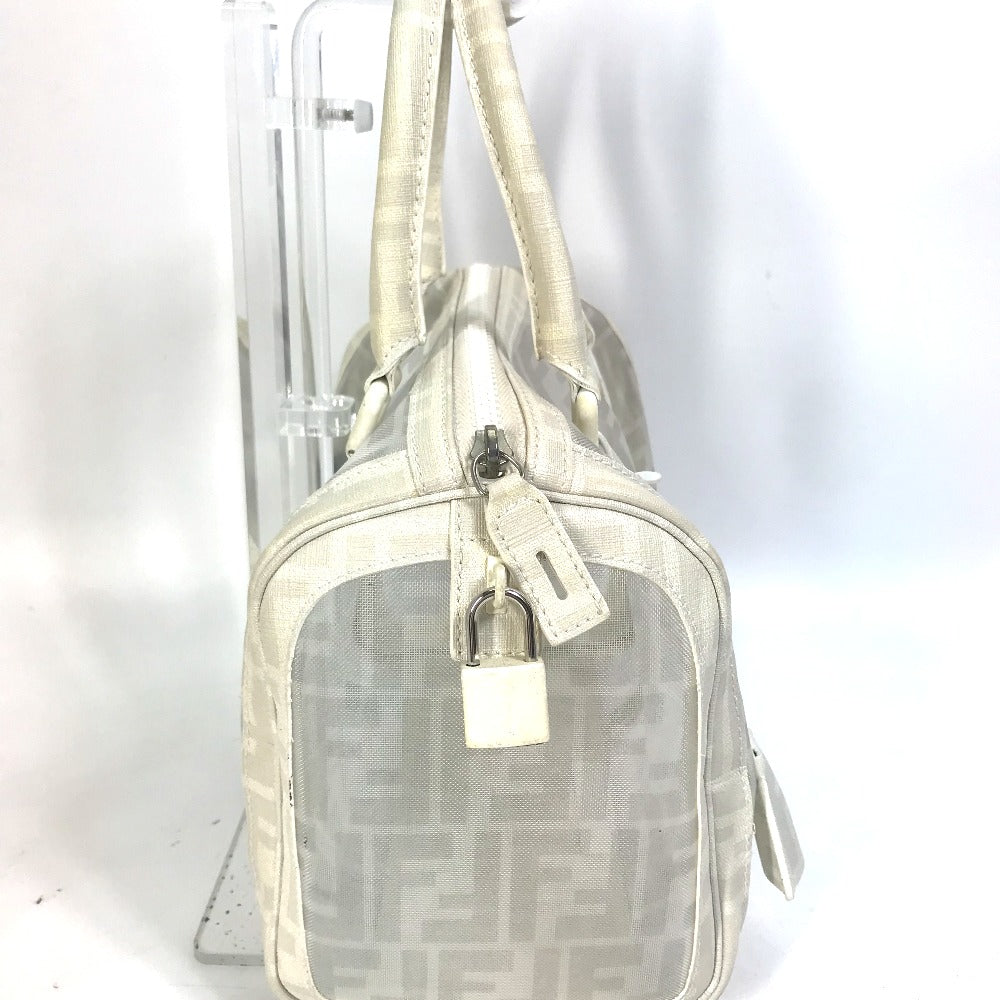 Fendi Boston Duffel Bag Leather White Handbag Bag Zucca Mesh Women Used Authentic