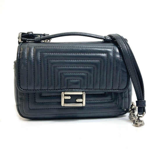 Fendi Shoulder Bag 8 M0371 Leather Black Pochette Crossbody Double Micro Baguette Women Used Authentic