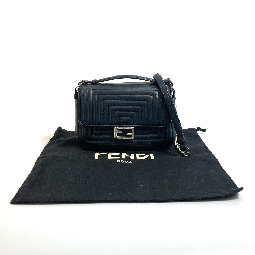 Fendi Shoulder Bag 8 M0371 Leather Black Pochette Crossbody Double Micro Baguette Women Used Authentic