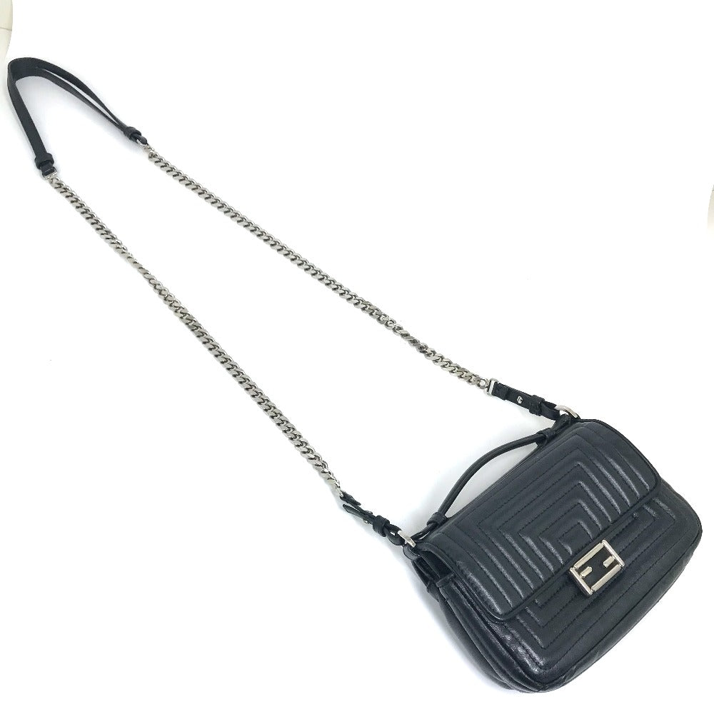 Fendi Shoulder Bag 8 M0371 Leather Black Pochette Crossbody Double Micro Baguette Women Used Authentic