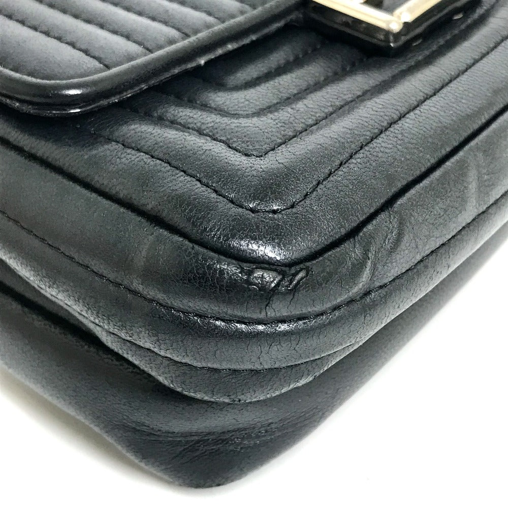 Fendi Shoulder Bag 8 M0371 Leather Black Pochette Crossbody Double Micro Baguette Women Used Authentic