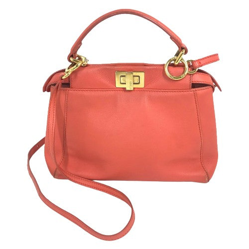 Fendi Handbag 8 Bn244 Leather Salmon Pink Type Shoulder Crossbody Mini Pea Kaboo Women Used Authentic