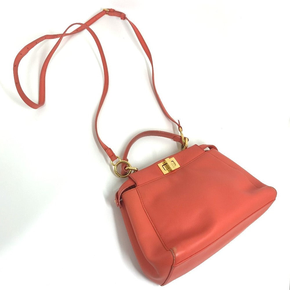 Fendi Handbag 8 Bn244 Leather Salmon Pink Type Shoulder Crossbody Mini Pea Kaboo Women Used Authentic