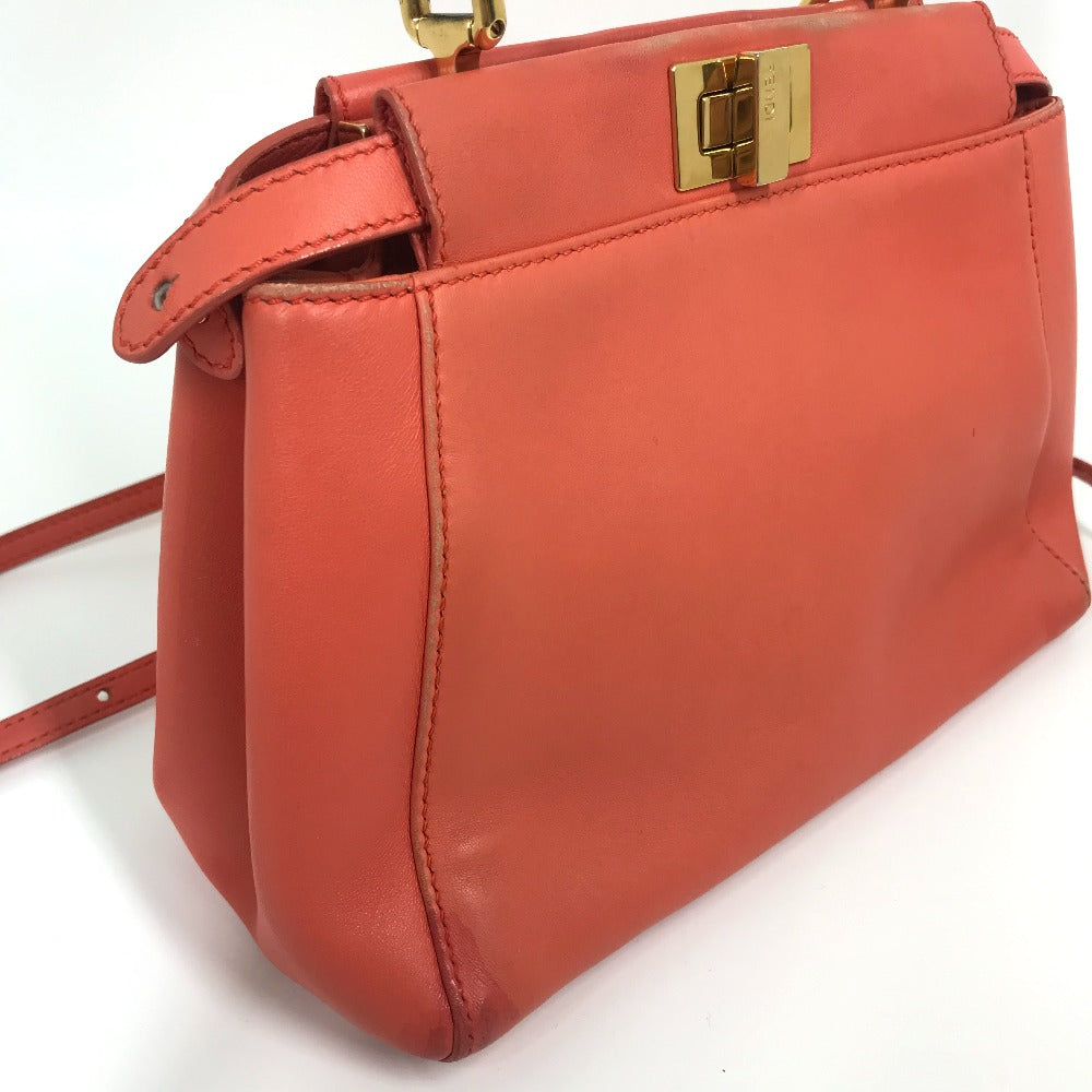 Fendi Handbag 8 Bn244 Leather Salmon Pink Type Shoulder Crossbody Mini Pea Kaboo Women Used Authentic