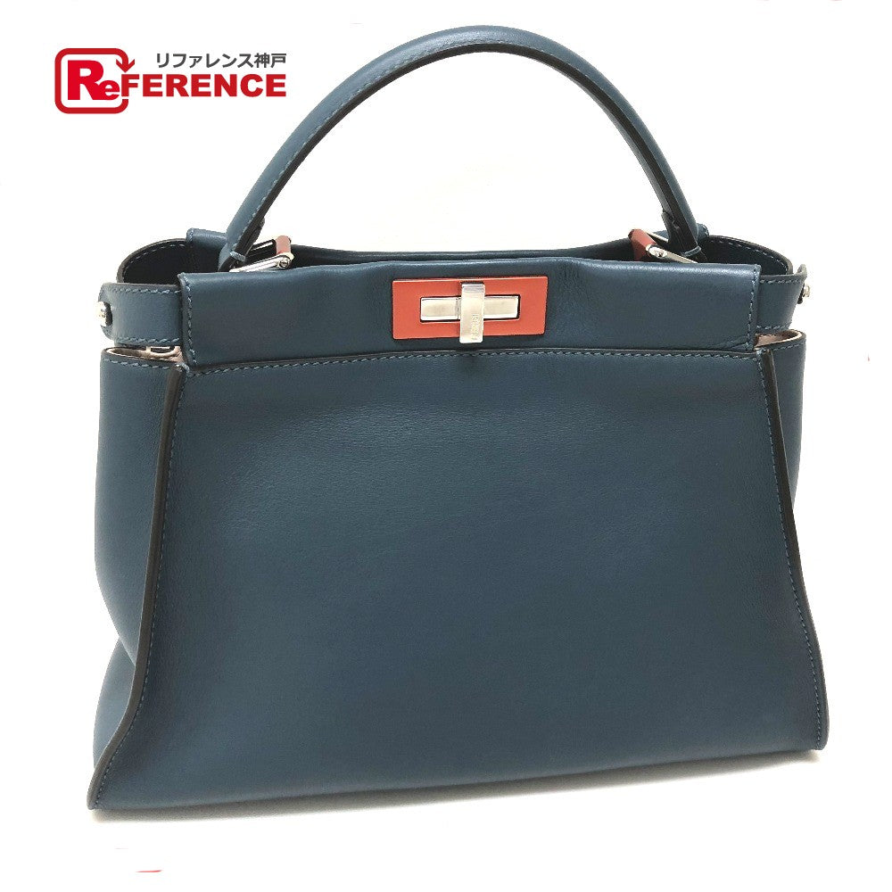 Fendi Handbag 8 Bn290 Leather Blue Peek A Boo Regular Women Used Authentic