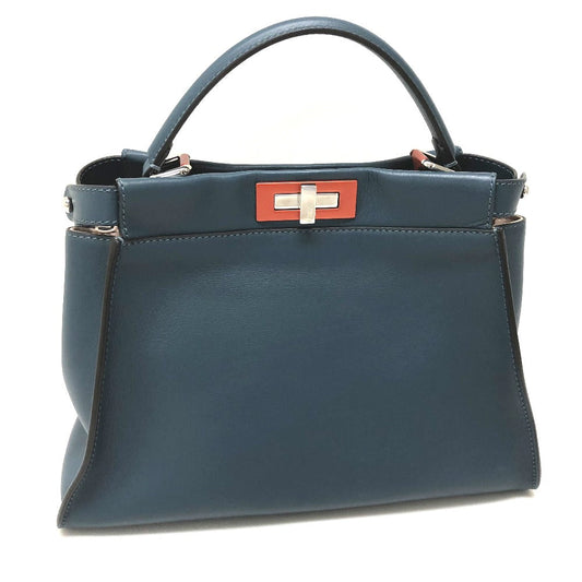 Fendi Handbag 8 Bn290 Leather Blue Peek A Boo Regular Women Used Authentic