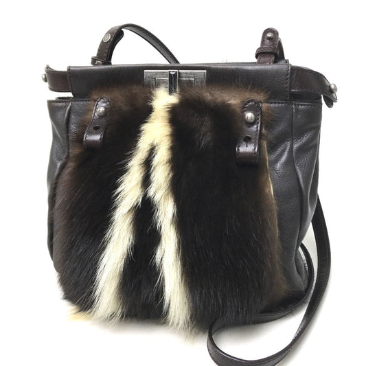 Fendi Shoulder Bag 8 Bt161 Fur Dark Brown Fur Bag Peekaboo Women Used Authentic