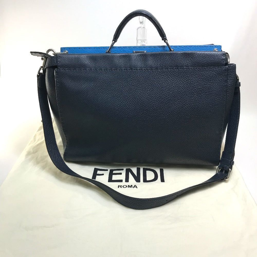 Fendi Business Bag 7 Va388 Leather Navy X Blue Celeria Peekaboo Mens Used Authentic