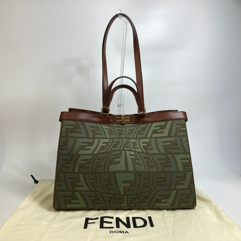 Fendi Tote Bag 8 Bh374 Cotton Green Ff Total Pattern Peekaboo X Tote Women Used Authentic