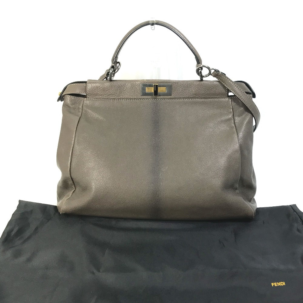 Fendi Handbag 8 Bn210 Leather Gray Inner Zucca Pattern Shoulder Bag Tote Bag Peekaboo Large Women Used Authentic