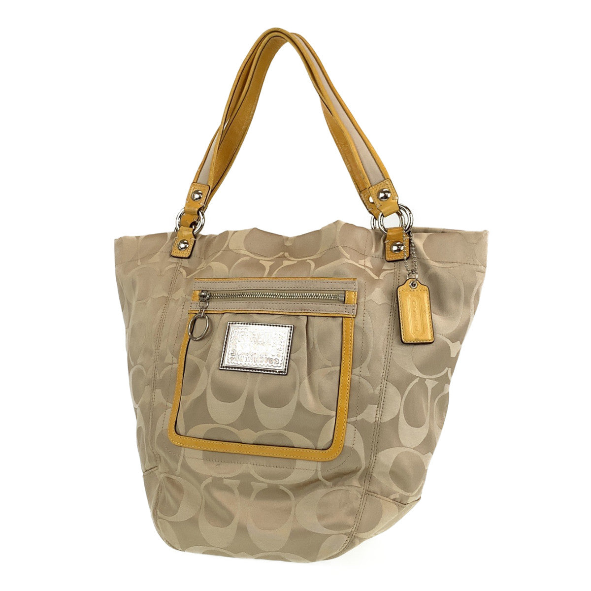 Coach Tote Bag Leather Beige Signature