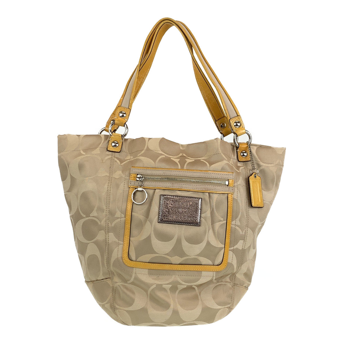 Coach Tote Bag Leather Beige Signature