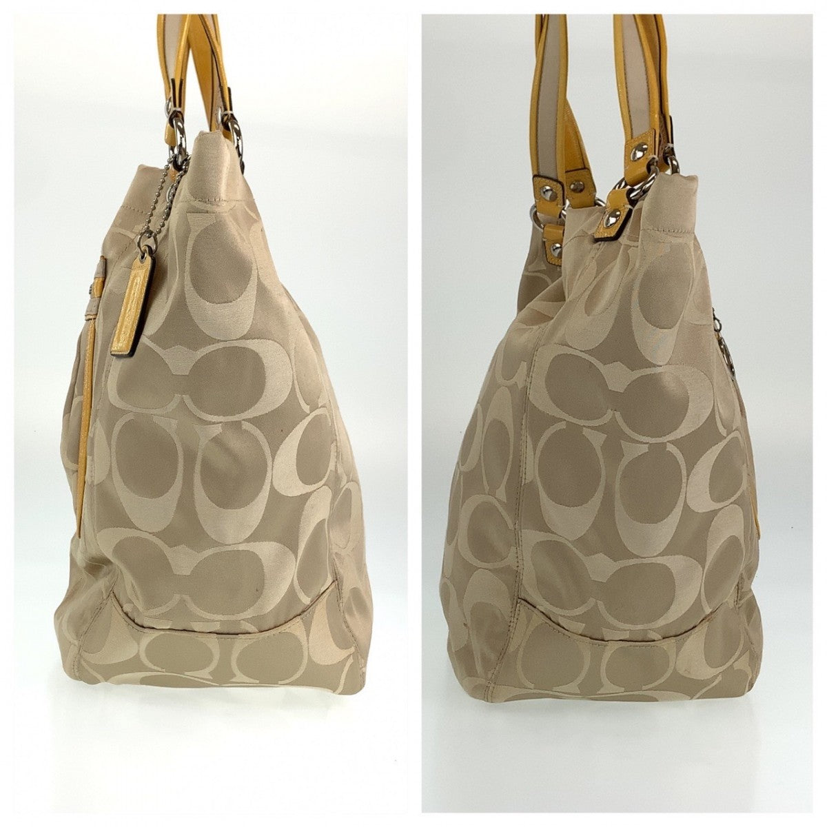 Coach Tote Bag Leather Beige Signature