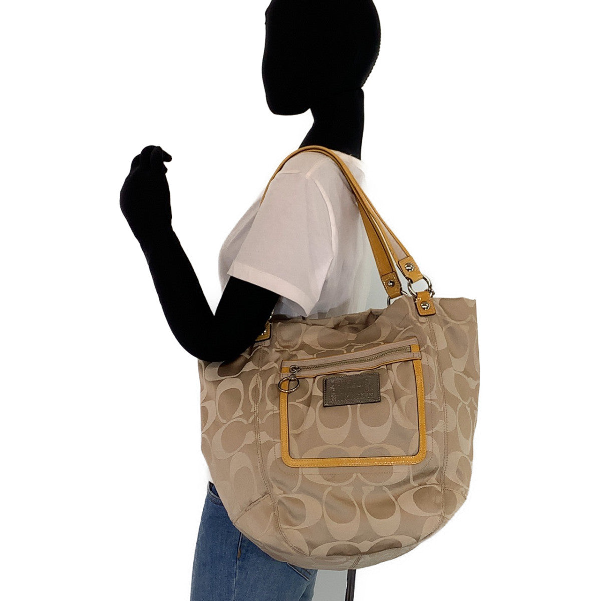 Coach Tote Bag Leather Beige Signature