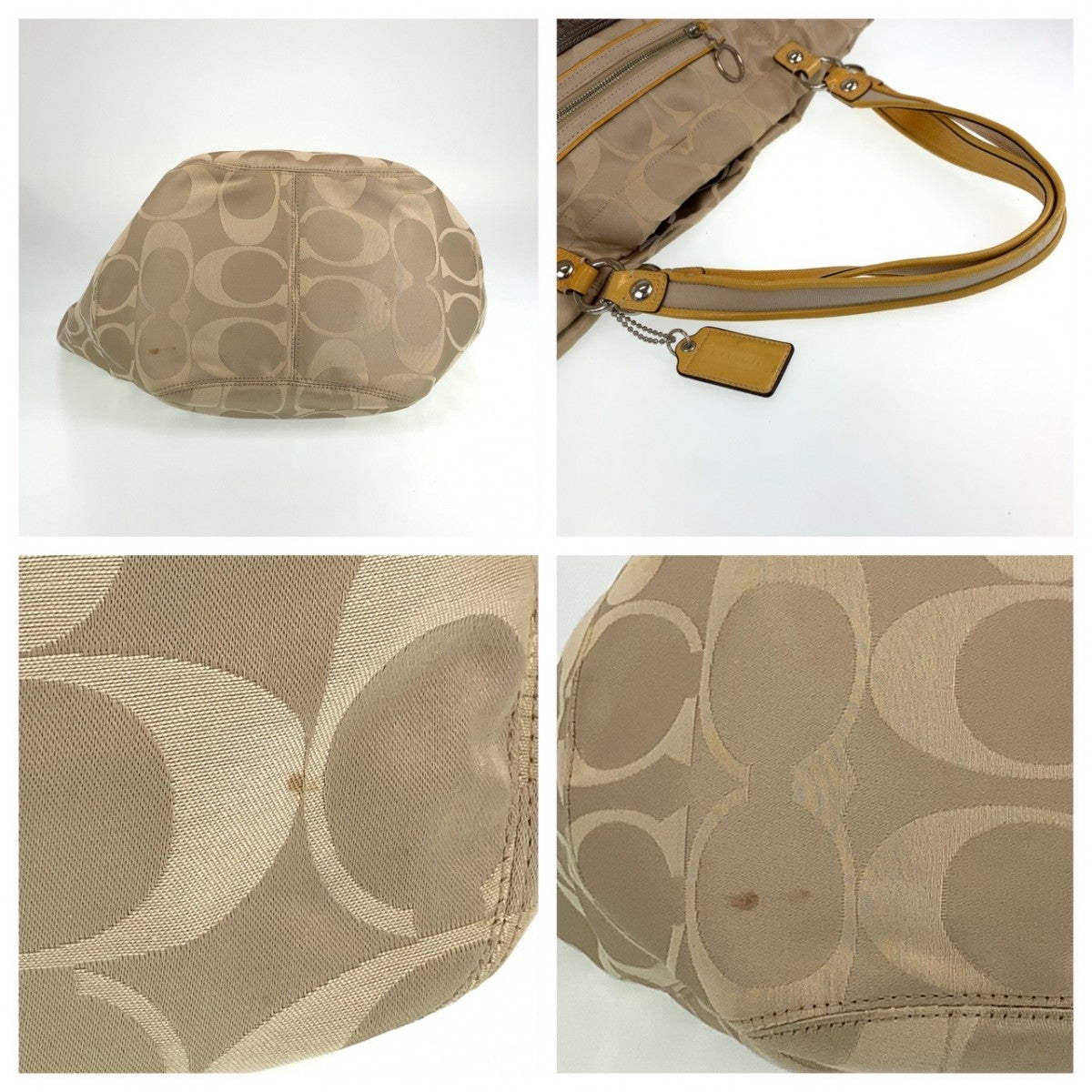 Coach Tote Bag Leather Beige Signature