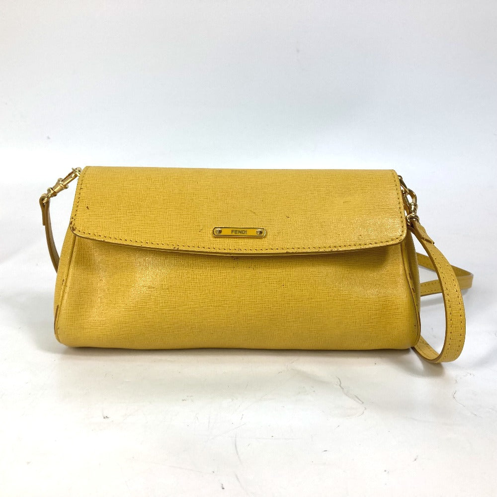 Fendi Shoulder Bag 8 M0327 Leather Yellow 2 Way Clutch Bag Logo Women Used Authentic