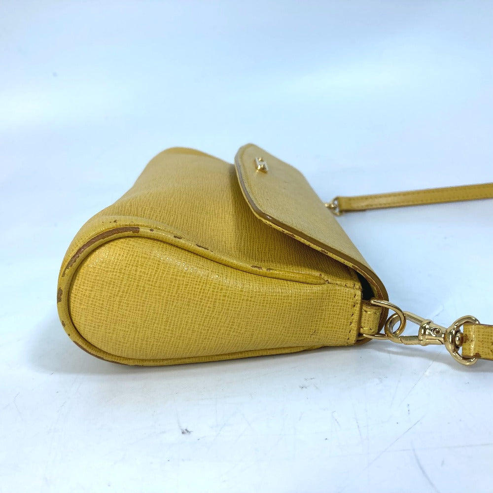 Fendi Shoulder Bag 8 M0327 Leather Yellow 2 Way Clutch Bag Logo Women Used Authentic