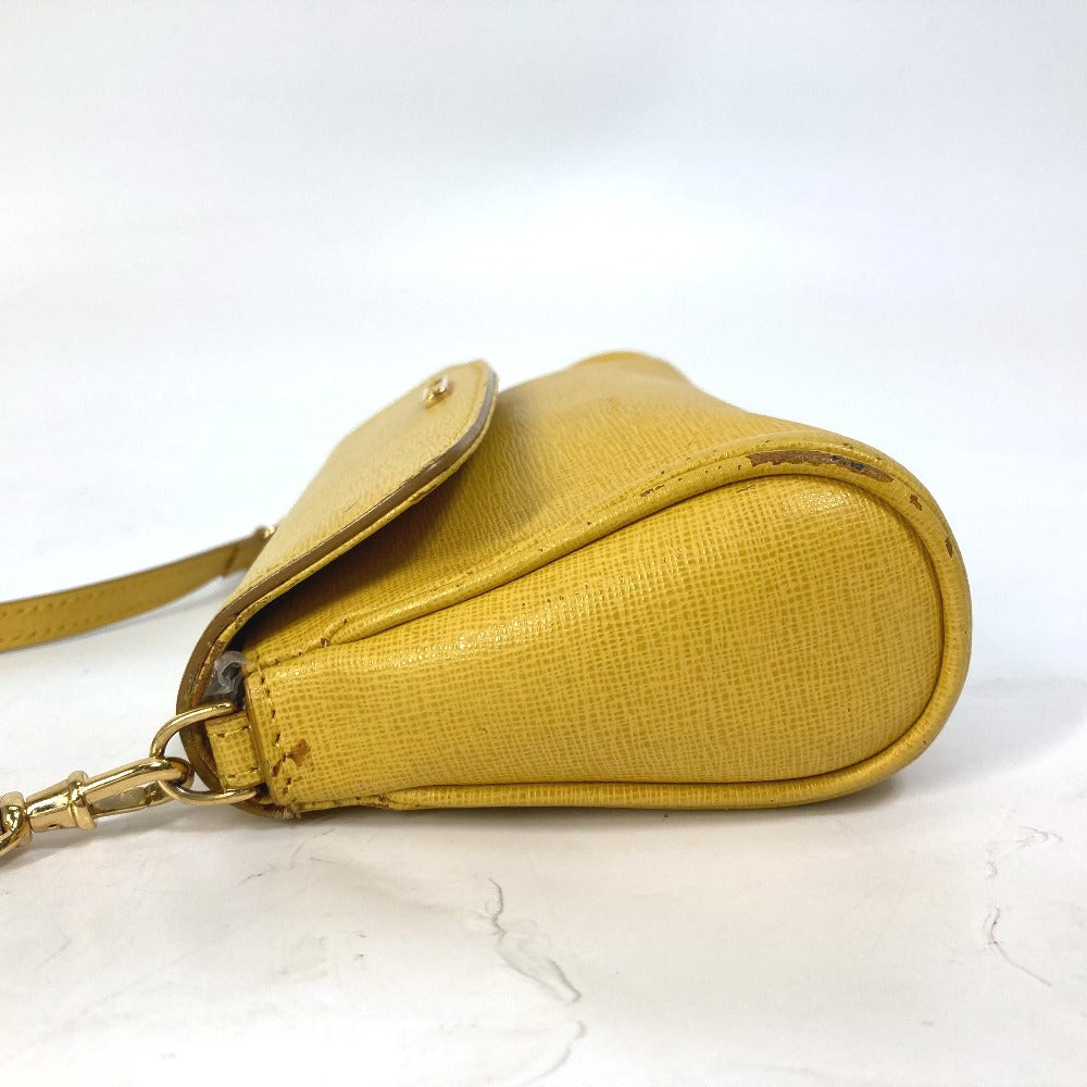 Fendi Shoulder Bag 8 M0327 Leather Yellow 2 Way Clutch Bag Logo Women Used Authentic