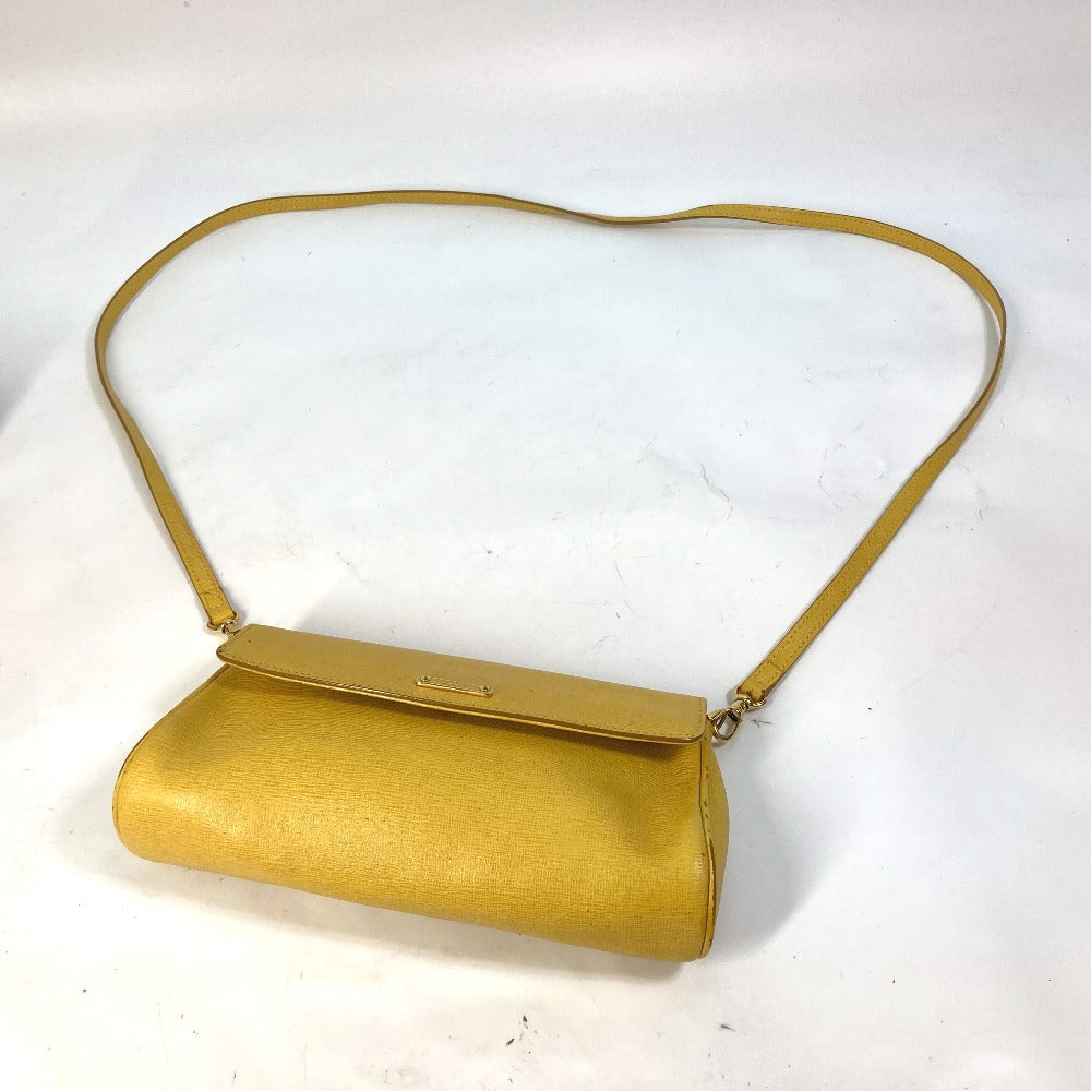 Fendi Shoulder Bag 8 M0327 Leather Yellow 2 Way Clutch Bag Logo Women Used Authentic