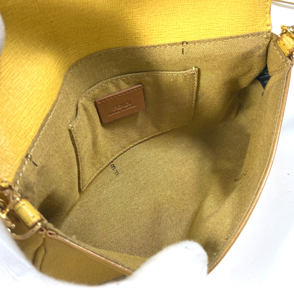 Fendi Shoulder Bag 8 M0327 Leather Yellow 2 Way Clutch Bag Logo Women Used Authentic