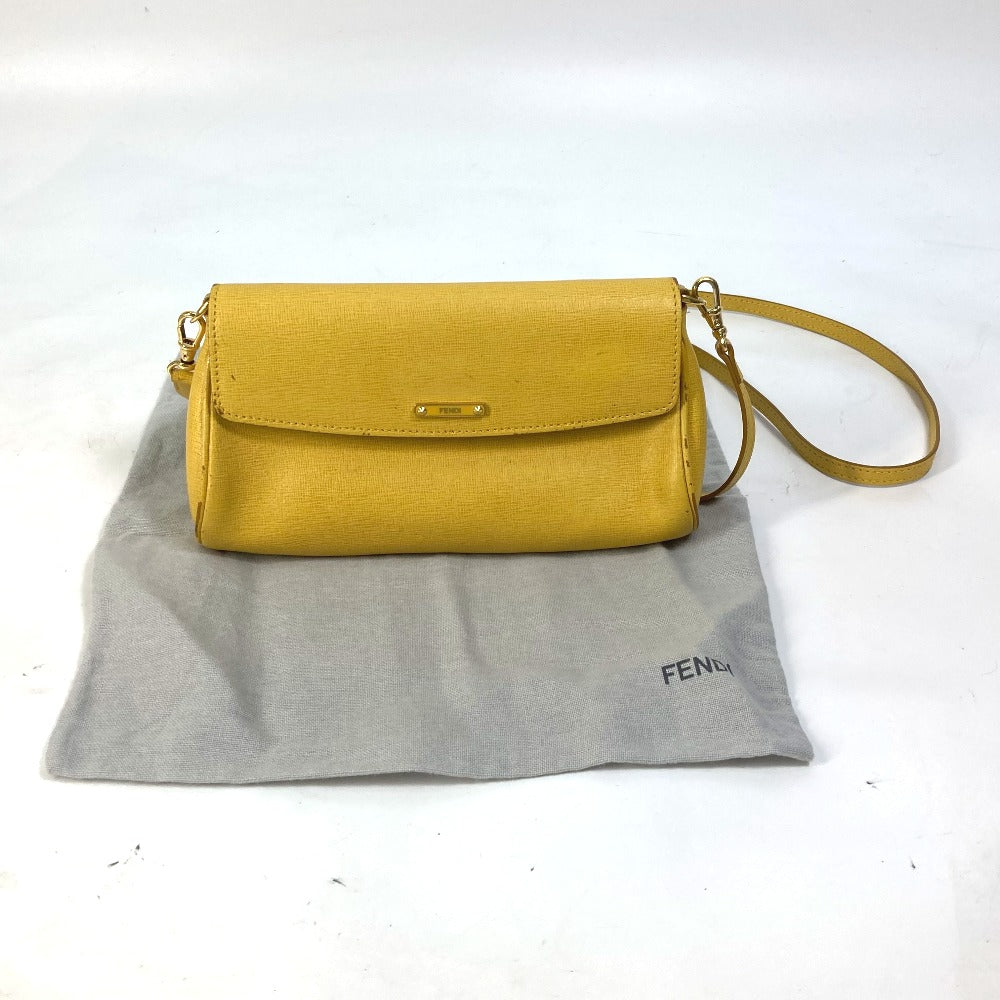 Fendi Shoulder Bag 8 M0327 Leather Yellow 2 Way Clutch Bag Logo Women Used Authentic