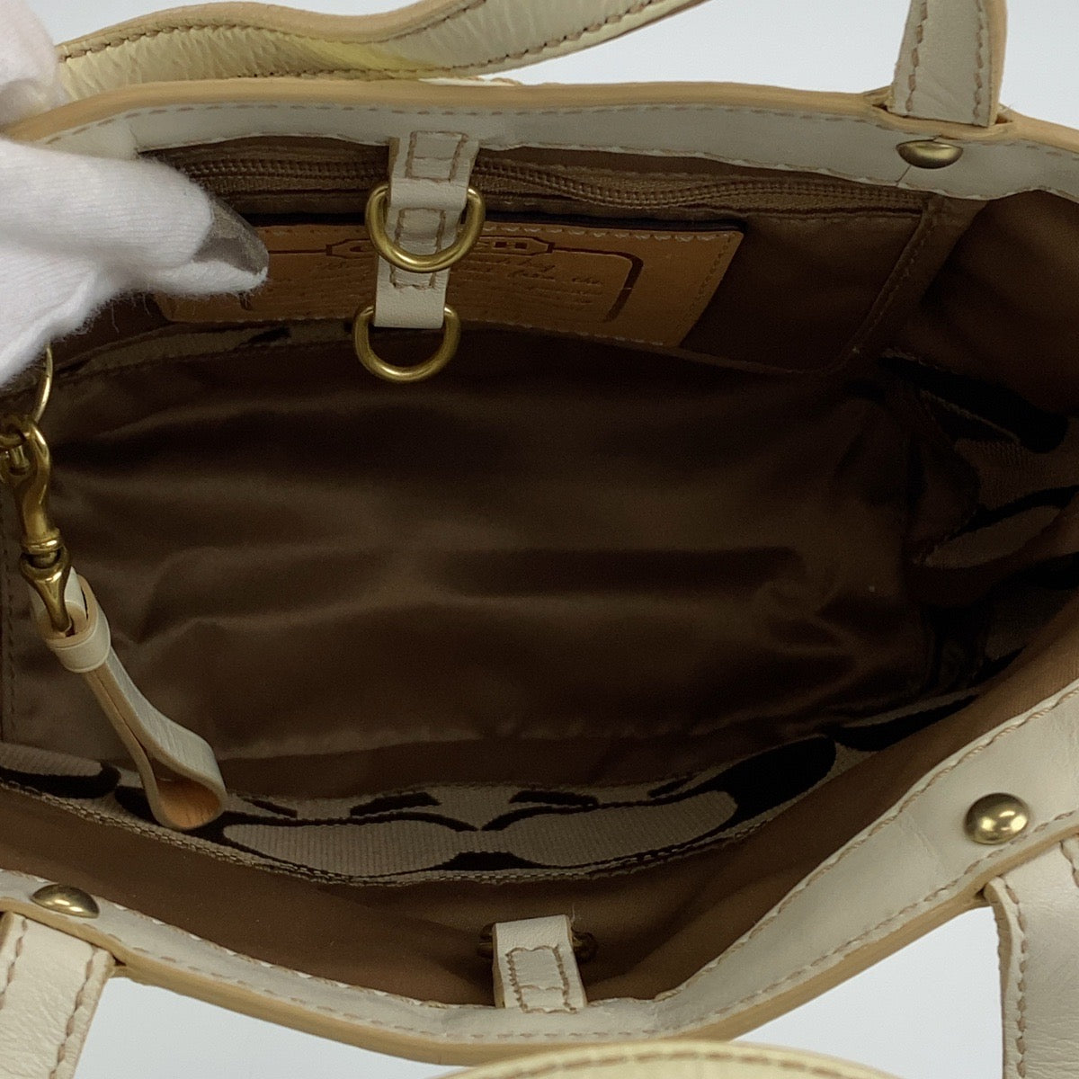 Coach Tote Bag B0767 10123 Leather Beige Signature