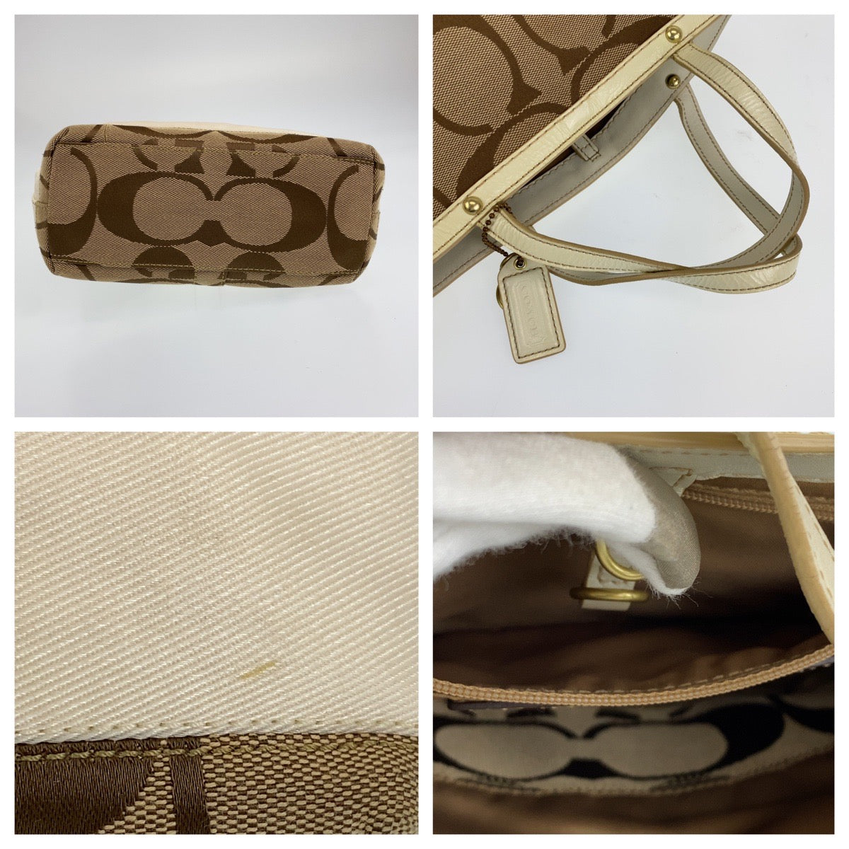 Coach Tote Bag B0767 10123 Leather Beige Signature