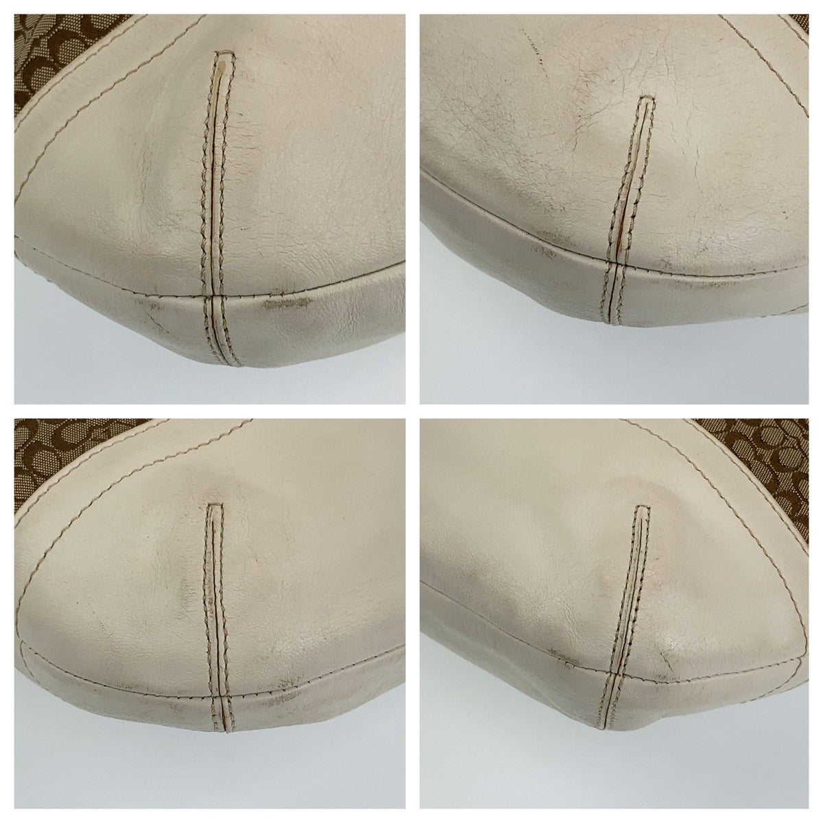 Coach Shoulder Bag Leather Beige Signature