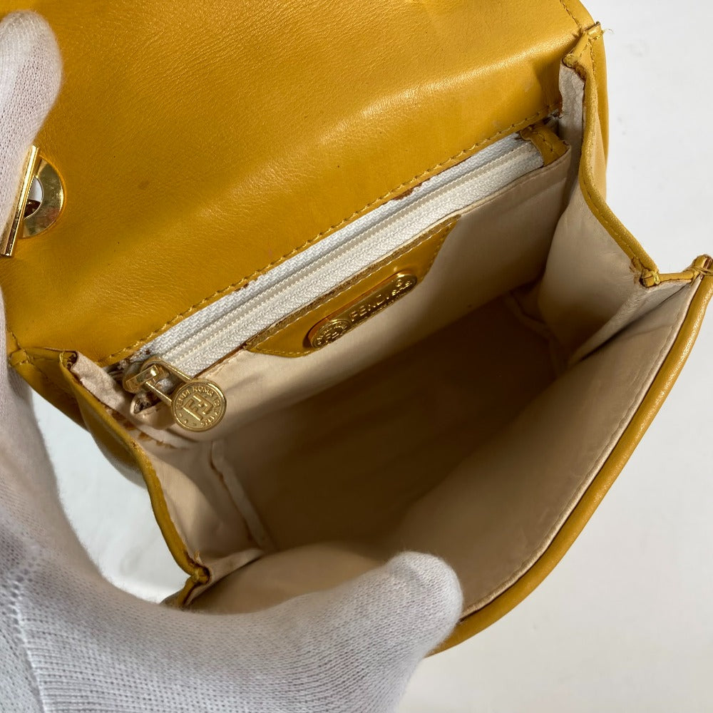 Fendi Handbag Leather Yellow Vintage Metal Handle Women Used Authentic