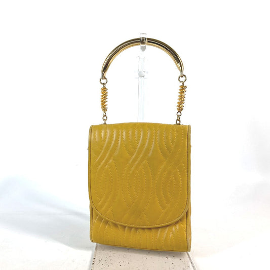 Fendi Handbag Leather Yellow Vintage Metal Handle Women Used Authentic