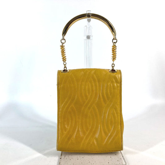 Fendi Handbag Leather Yellow Vintage Metal Handle Women Used Authentic