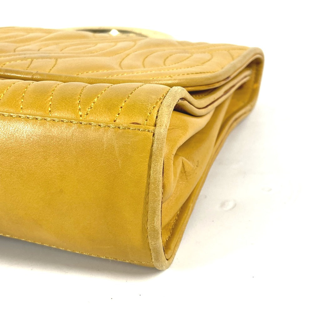 Fendi Handbag Leather Yellow Vintage Metal Handle Women Used Authentic