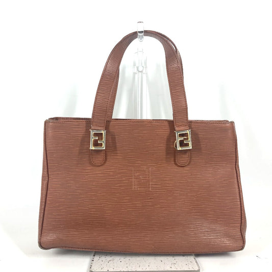 Fendi Handbag Leather Brown Vintage Ff Logo Women Used Authentic