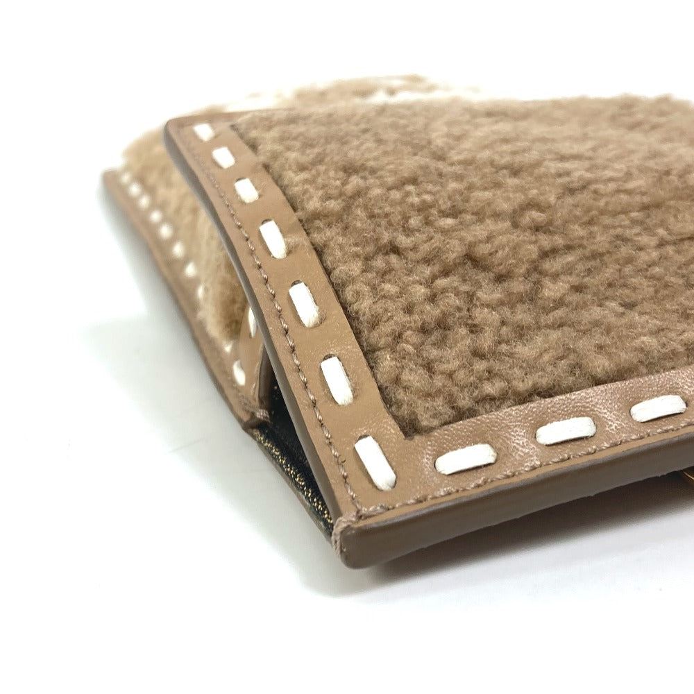 Fendi Pouch 7 As047 Fur, Leather Beige Smartphone Case Phone Pouch Women Used Authentic