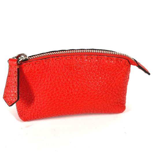 Fendi Pouch 8 N0115 Leather Red Celeria Women Used Authentic