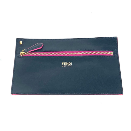 Fendi Pouch Leather Black By Color Accessories Flat Women Used Authentic