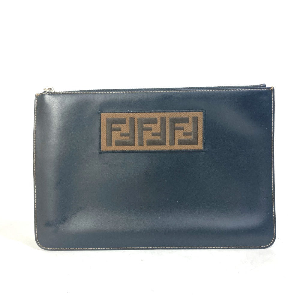 Fendi Clutch Bag 7 N0078 Leather Black Pouch Zucca Logo Mens Used Authentic