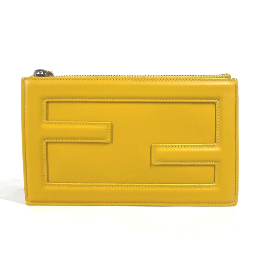 Fendi Clutch Bag 7 N0114 Leather Yellow Bag Logo Ff Logo Pouch Bucket Women Used Authentic