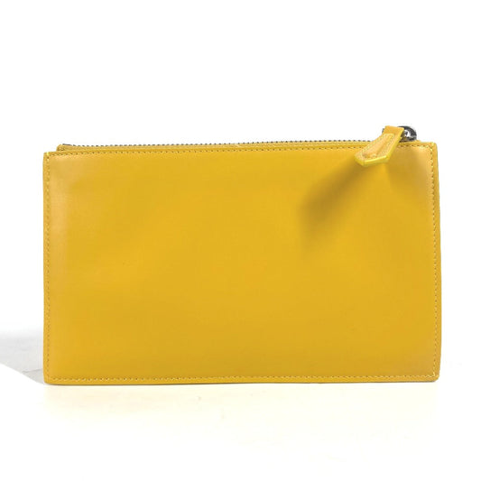 Fendi Clutch Bag 7 N0114 Leather Yellow Bag Logo Ff Logo Pouch Bucket Women Used Authentic