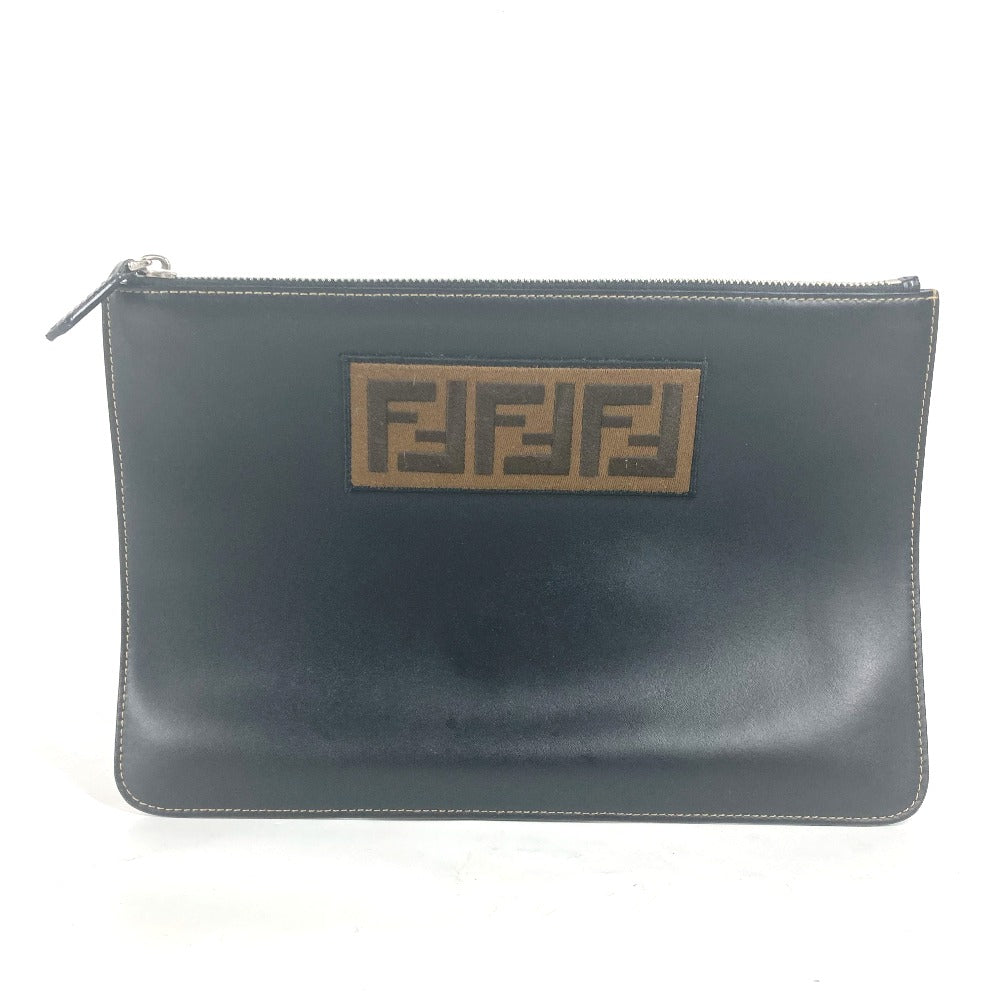 Fendi Clutch Bag 7 N0078 Leather Black Pouch Zucca Logo Mens Used Authentic