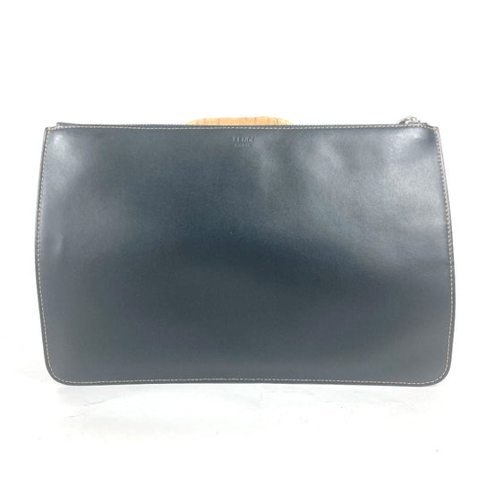 Fendi Clutch Bag 7 N0078 Leather Black Pouch Zucca Logo Mens Used Authentic