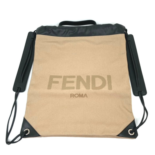 Fendi Backpack 7 Vz057 Canvas / Leather Beige Knapsack Logo Women Used Authentic