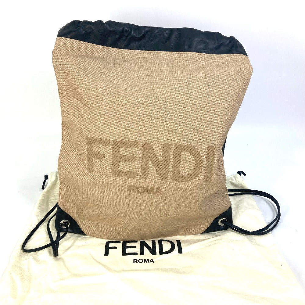 Fendi Backpack 7 Vz057 Canvas / Leather Beige Knapsack Logo Women Used Authentic