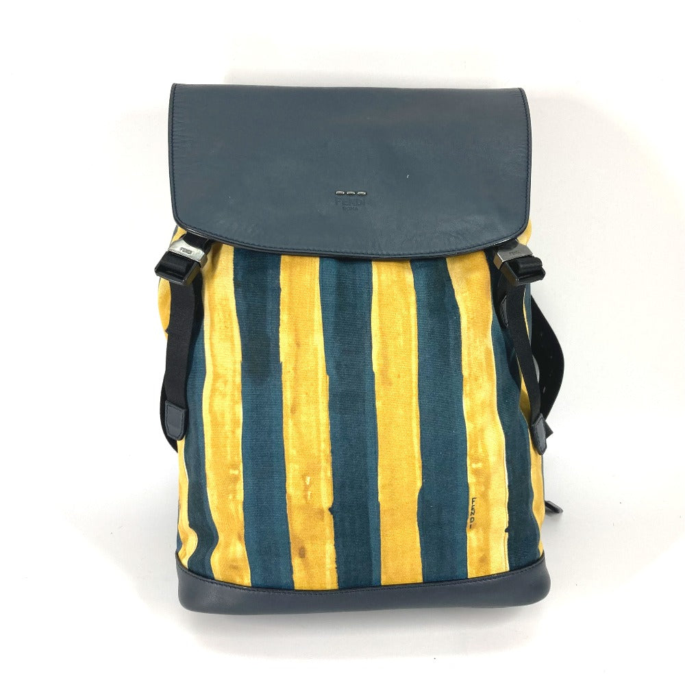 Fendi Backpack 7 Vz031 Canvas / Leather Yellow Optikal Stripes Mens Used Authentic